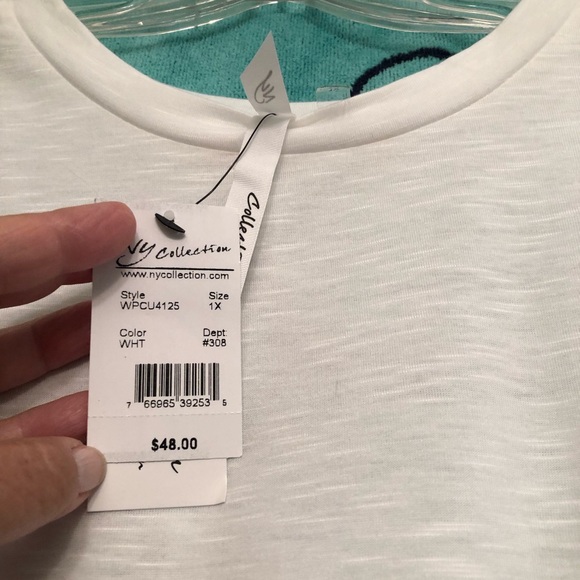 NY Collection Cream Ruffled Short Sleeve Tee - Picture 4 of 8